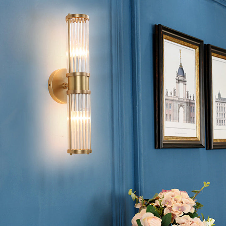 1/2-Licht Flur Wandlicht Moderne stilvolle goldene Wandleuchte mit zylindrischem klarem Kristallschirm