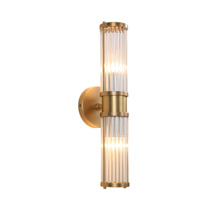 1/2-Licht Flur Wandlicht Moderne stilvolle goldene Wandleuchte mit zylindrischem klarem Kristallschirm