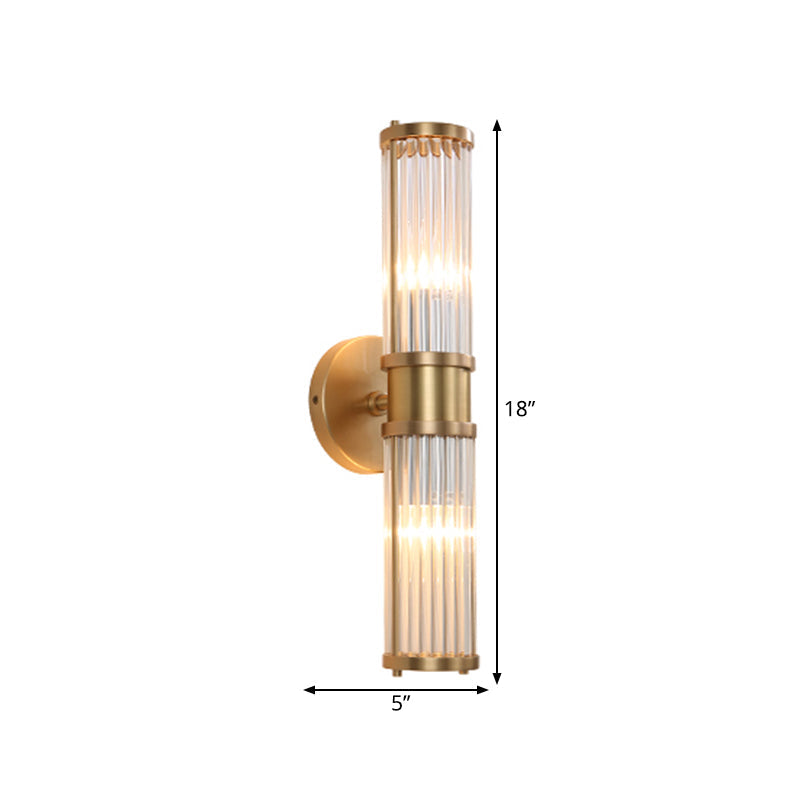 1/2-Licht Flur Wandlicht Moderne stilvolle goldene Wandleuchte mit zylindrischem klarem Kristallschirm