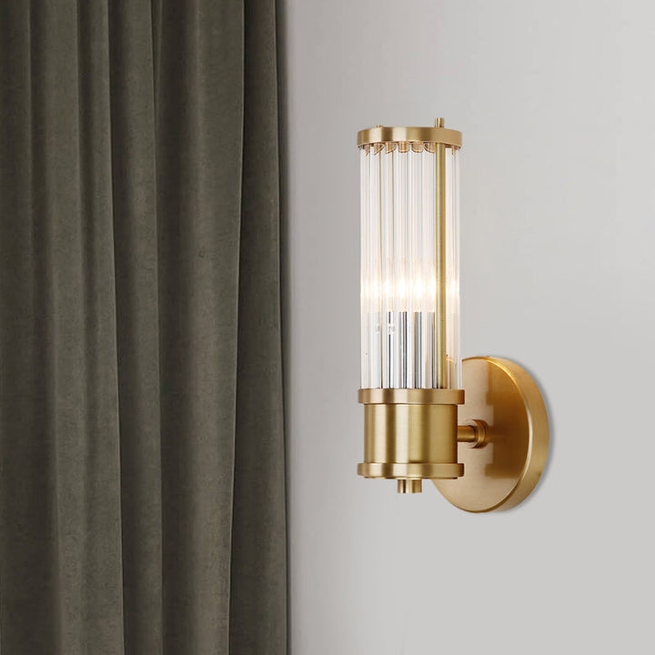 1/2-Licht Flur Wandlicht Moderne stilvolle goldene Wandleuchte mit zylindrischem klarem Kristallschirm