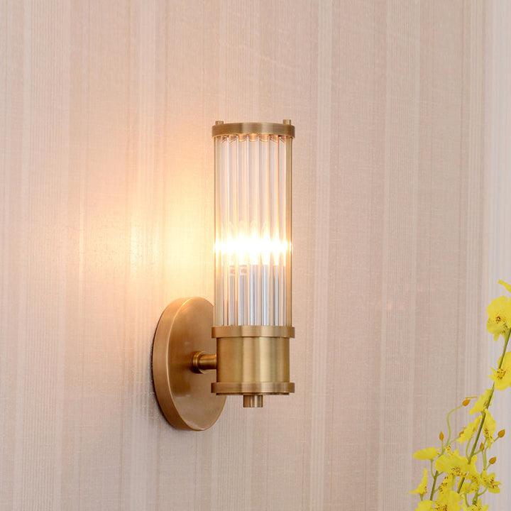 1/2-Licht Flur Wandlicht Moderne stilvolle goldene Wandleuchte mit zylindrischem klarem Kristallschirm