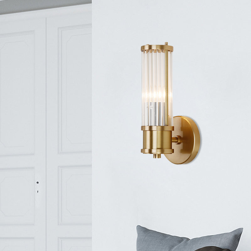 1/2-Licht Flur Wandlicht Moderne stilvolle goldene Wandleuchte mit zylindrischem klarem Kristallschirm