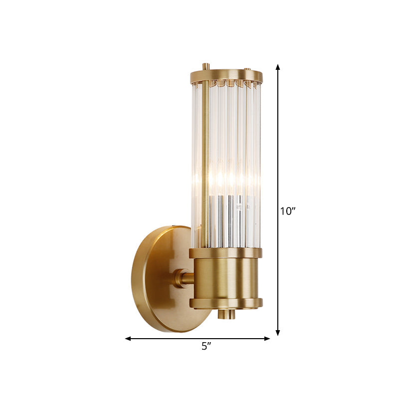 1/2-Licht Flur Wandlicht Moderne stilvolle goldene Wandleuchte mit zylindrischem klarem Kristallschirm