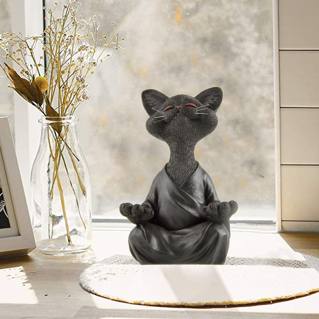 Verspielt Schwarze Buddha Katze Figur Meditation Yoga Sammlerstück Glückliche Katze Dekor Zuhause Garten Dekoration Garten Ornament
