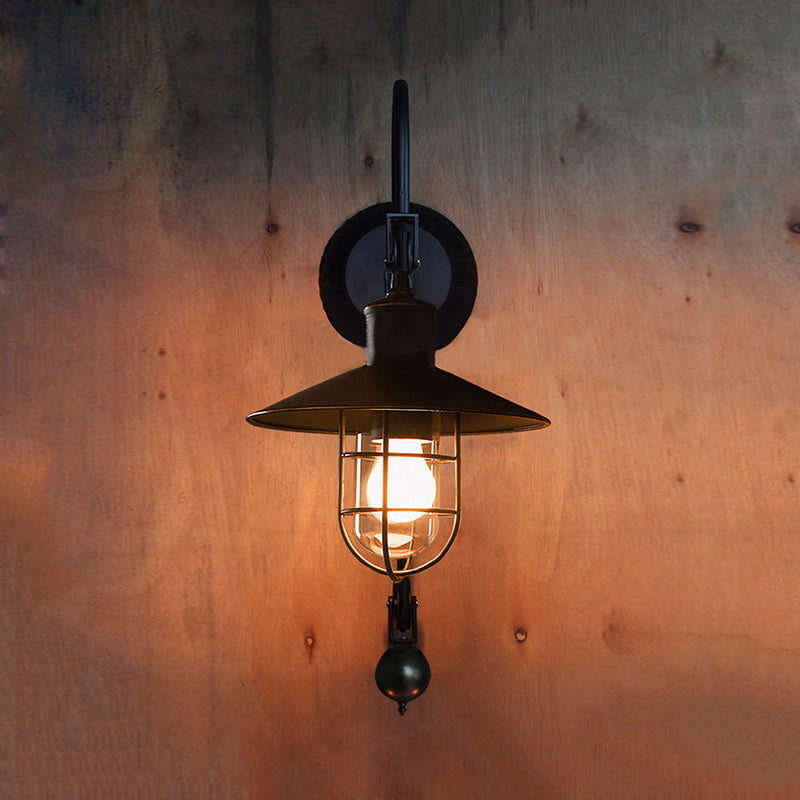 Schwarze Einlicht-Wandlampe Industrie Klares Glas Käfigbeleuchtung mit verstellbarem Riemen