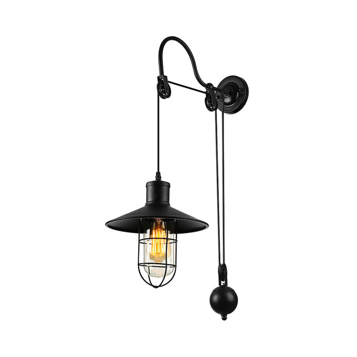 Schwarze Einlicht-Wandlampe Industrie Klares Glas Käfigbeleuchtung mit verstellbarem Riemen