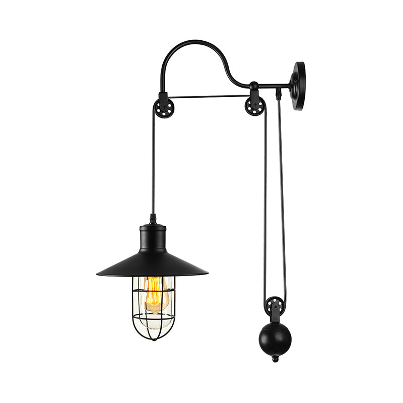 Schwarze Einlicht-Wandlampe Industrie Klares Glas Käfigbeleuchtung mit verstellbarem Riemen
