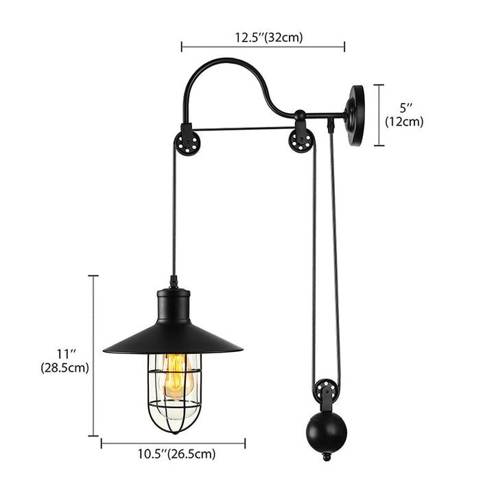 Schwarze Einlicht-Wandlampe Industrie Klares Glas Käfigbeleuchtung mit verstellbarem Riemen