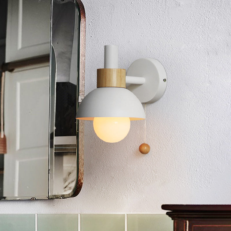 Macaron Kuppel Wandlampe 1 Glühlampe Wandlicht mit Metallschirm und Zugkette in Weiß/Rosa/Grün