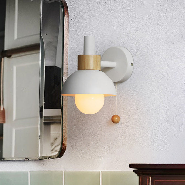 Macaron Kuppel Wandlampe 1 Glühlampe Wandlicht mit Metallschirm und Zugkette in Weiß/Rosa/Grün