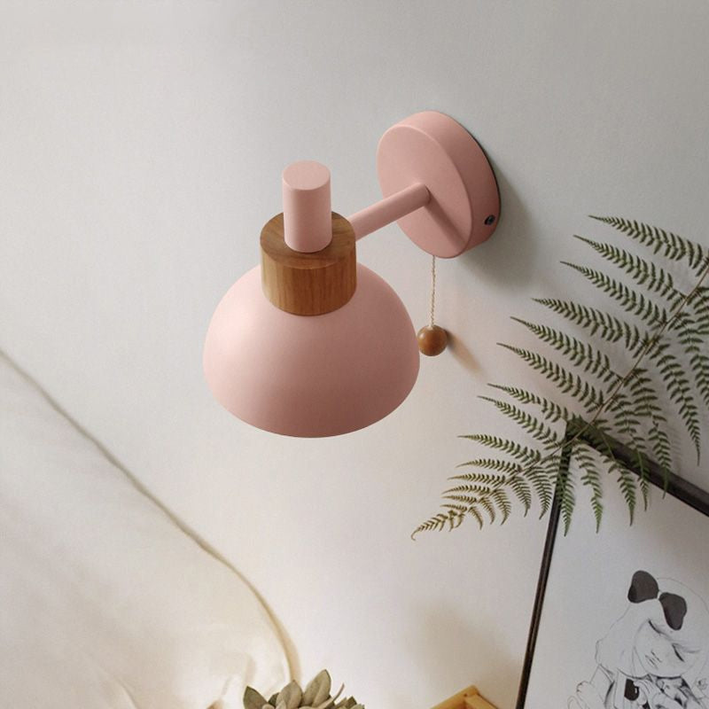 Macaron Kuppel Wandlampe 1 Glühlampe Wandlicht mit Metallschirm und Zugkette in Weiß/Rosa/Grün