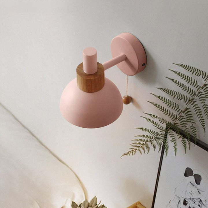 Macaron Kuppel Wandlampe 1 Glühlampe Wandlicht mit Metallschirm und Zugkette in Weiß/Rosa/Grün