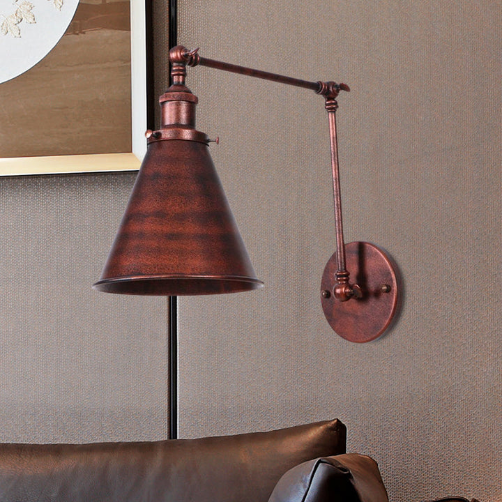 Landhausstil Kegel Wandlampe 1 Glühbirne Eisen Wandbeleuchtung in Schwarz/Rost für Schlafzimmer