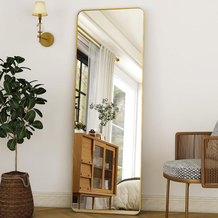 Eleganter goldener Aluminiumrahmen Ganzkörperspiegel mit Ständer