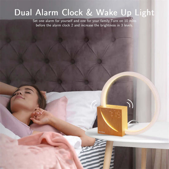 Nachttischlampe Touch Tischlampe Mit Natürlichen Klängen, Schreibtischlampe Mit Wecker, Touch-Steuerung 3 Helligkeitsstufen Wohnkultur
