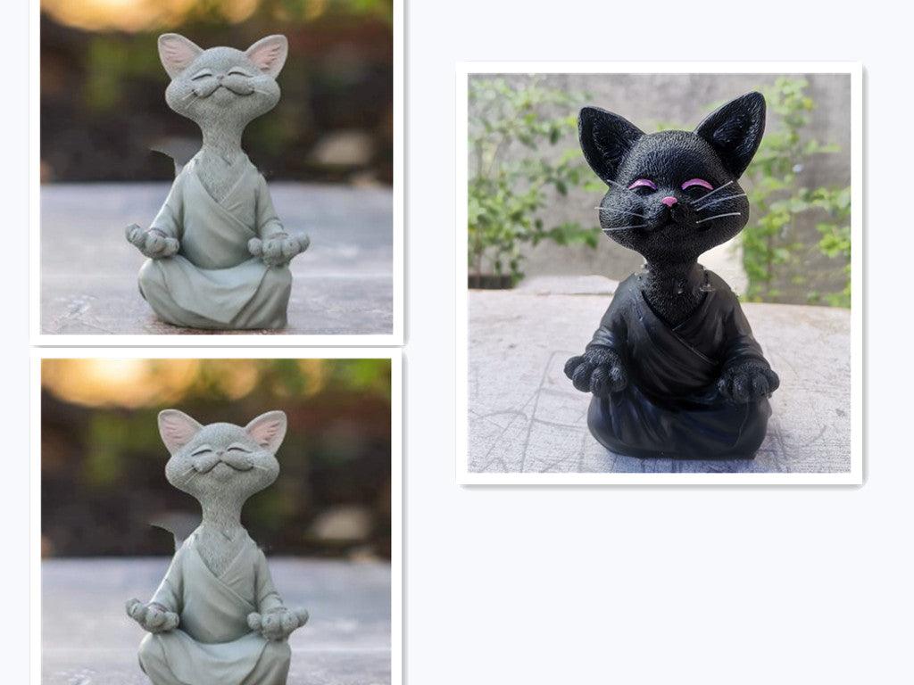 Verspielt Schwarze Buddha Katze Figur Meditation Yoga Sammlerstück Glückliche Katze Dekor Zuhause Garten Dekoration Garten Ornament