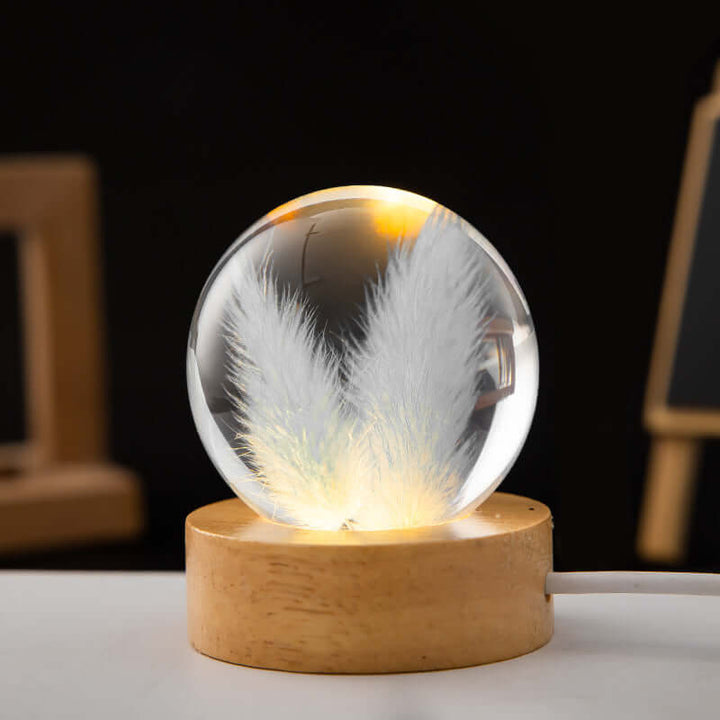 LED-Nachtlicht Blumen-Kristallkugel Kinder-Nachtlampe mit Holzsockel Schlafzimmer Ambientelicht Kreativgeschenk Nachtlicht