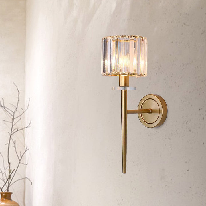 Kristallblock Gold Wandleuchte Zylindrisch 1 Licht Einfache Wandleuchte mit Eisen Bleistiftarm