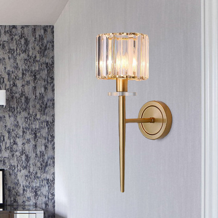 Kristallblock Gold Wandleuchte Zylindrisch 1 Licht Einfache Wandleuchte mit Eisen Bleistiftarm