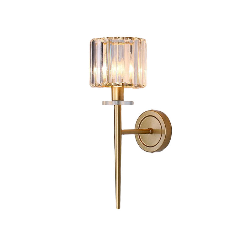 Kristallblock Gold Wandleuchte Zylindrisch 1 Licht Einfache Wandleuchte mit Eisen Bleistiftarm