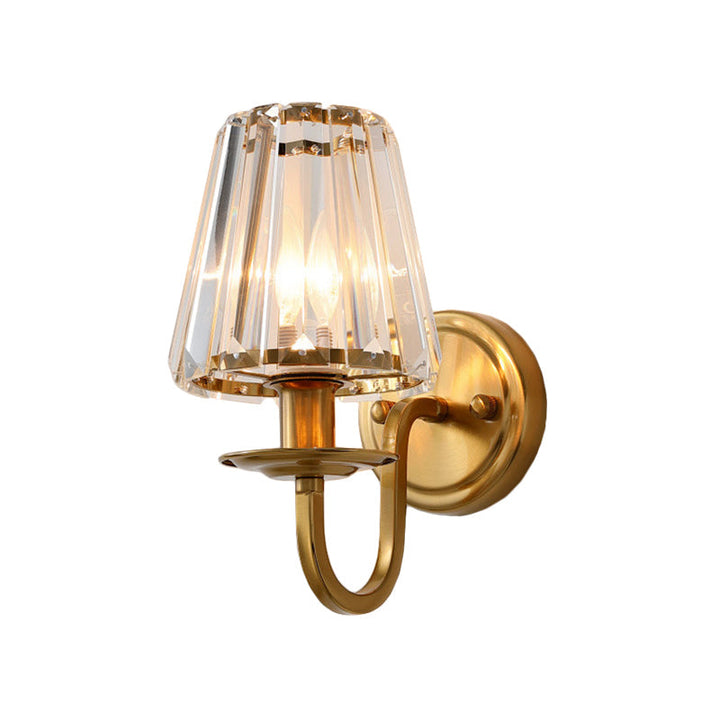 Moderne Kegel Wandlampe 1 Kopf K9 Kristall Wandlicht in Gold mit gewölbtem Arm