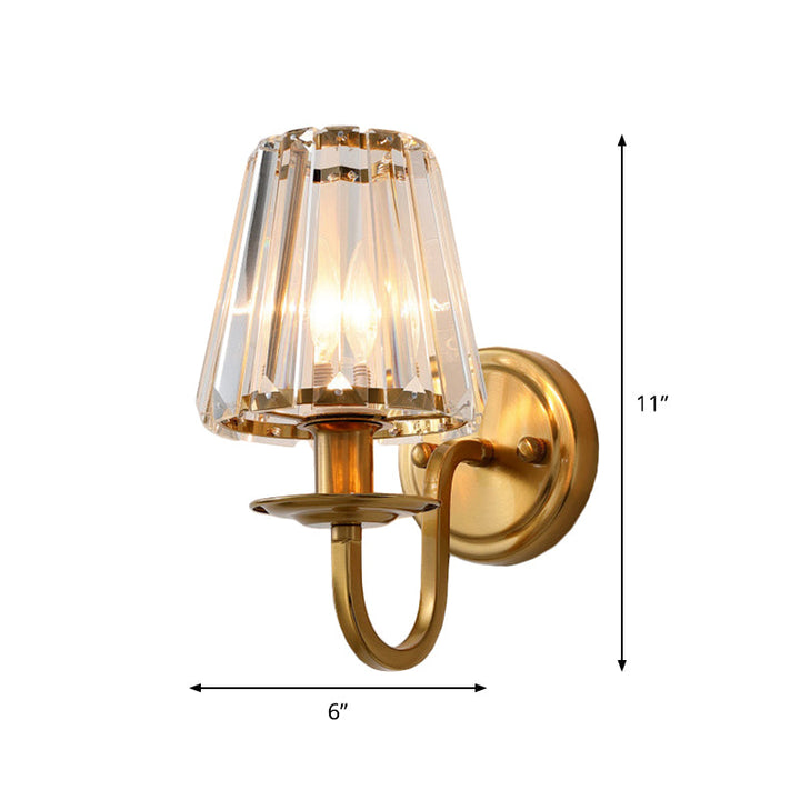 Moderne Kegel Wandlampe 1 Kopf K9 Kristall Wandlicht in Gold mit gewölbtem Arm