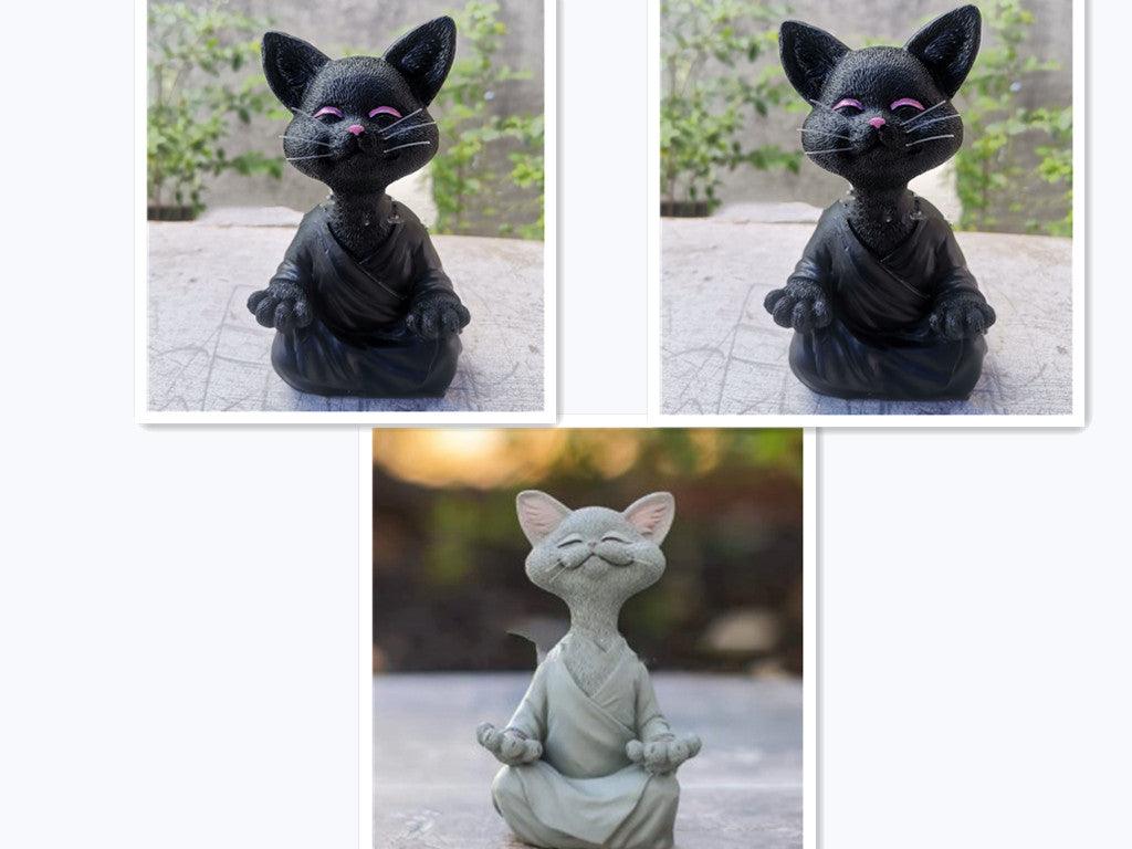 Verspielt Schwarze Buddha Katze Figur Meditation Yoga Sammlerstück Glückliche Katze Dekor Zuhause Garten Dekoration Garten Ornament
