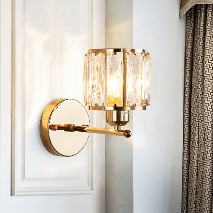 Faszinierender Schnitt Kristall Gold Wandlampe Zylinder 1 Kopf Schlichtigkeit Wandleuchte Licht Einrichtung