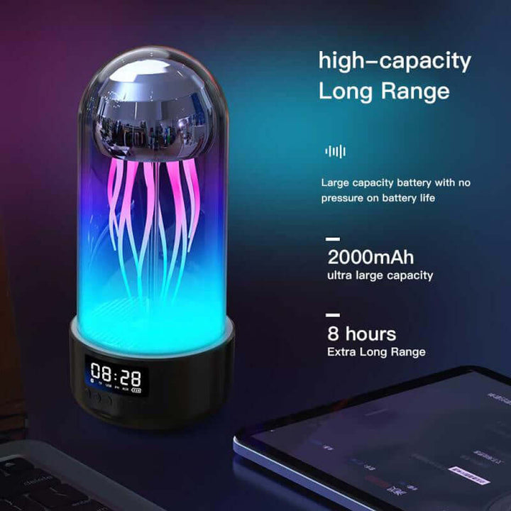 Kreative 3in1 Bunte Quallenlampe Mit Uhr Leuchtende Tragbare Stereo Atmungslicht Smarte Dekoration Bluetooth Lautsprecher