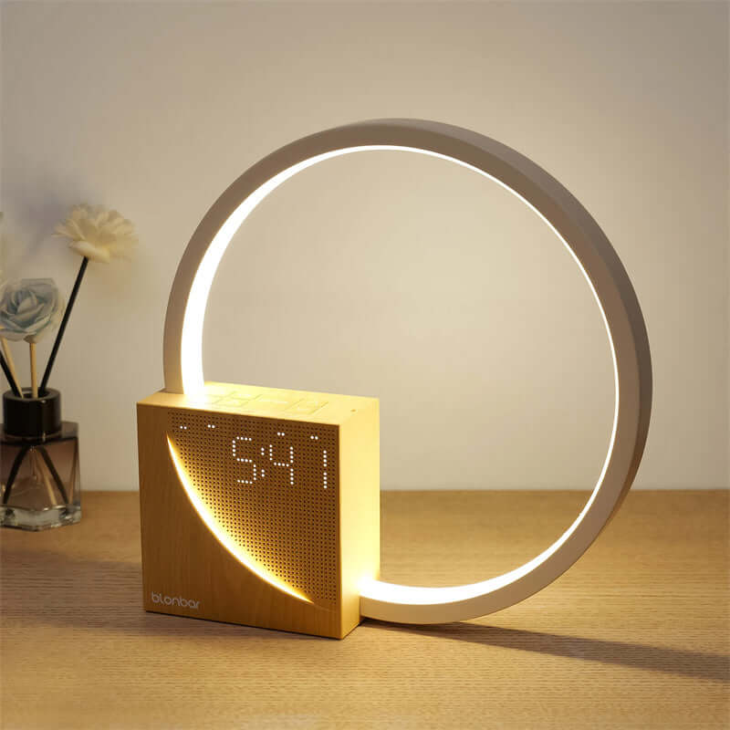 Nachttischlampe Touch Tischlampe Mit Natürlichen Klängen, Schreibtischlampe Mit Wecker, Touch-Steuerung 3 Helligkeitsstufen Wohnkultur