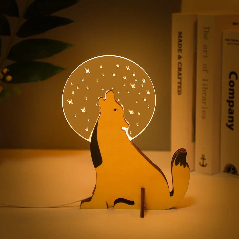 Charmante Holz Tiere LED Nachttischlampen