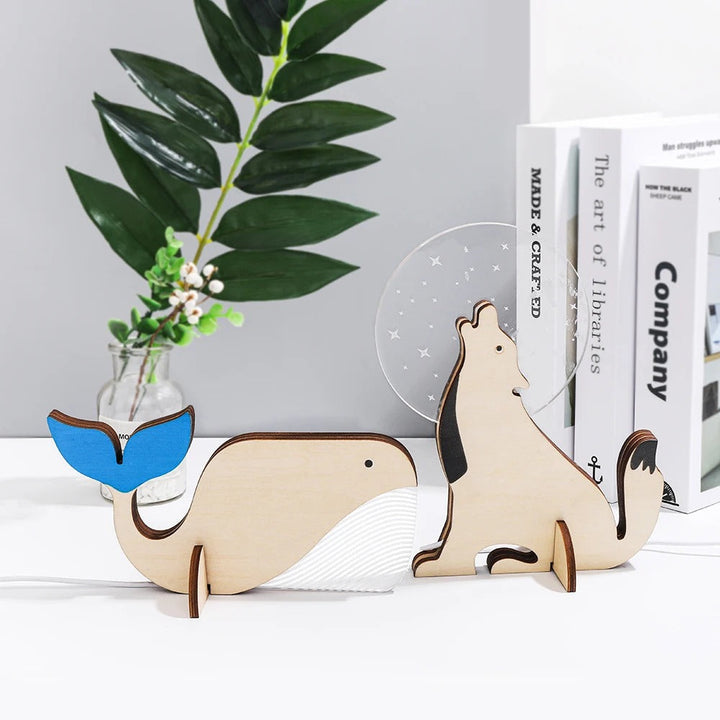 Charmante Holz Tiere LED Nachttischlampen