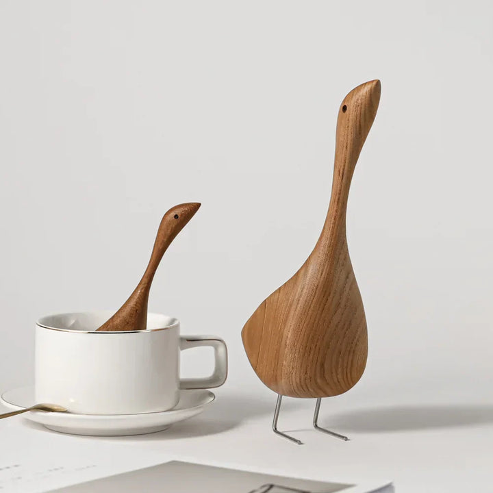 Nordic Holz-Gans Figuren Abstrakte Teakholz Skulptur Liebespaar Figuren Natürliche Tierornamente für Wohnkultur