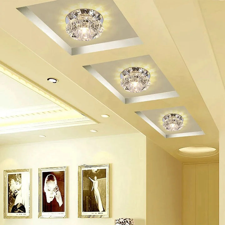 Moderne LED Kristall Deckenleuchte – Mini runde Pendelleuchte für Wohnzimmer, Küche, Gang und Korridor (AC85-265V, 6000K Weiß & 3200K Warmweiß)
