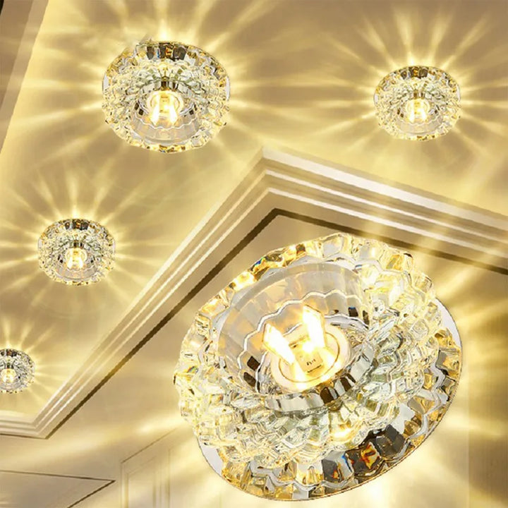 Moderne LED Kristall Deckenleuchte – Mini runde Pendelleuchte für Wohnzimmer, Küche, Gang und Korridor (AC85-265V, 6000K Weiß & 3200K Warmweiß)