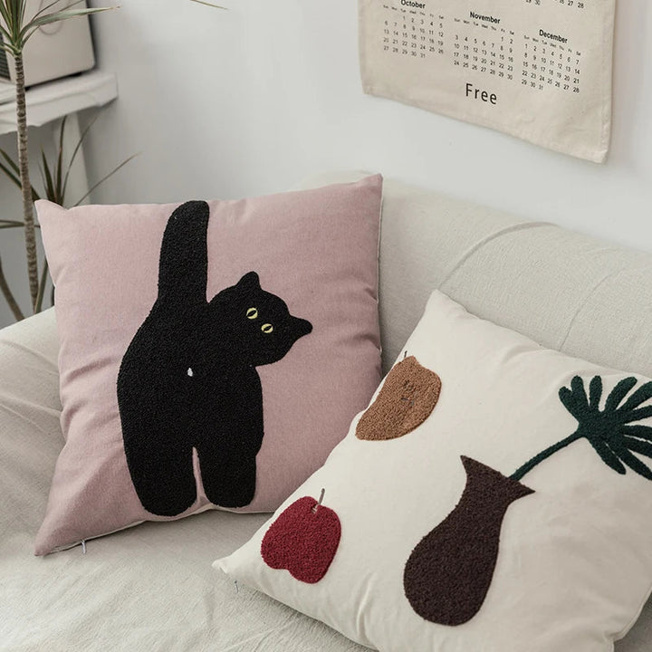 Schwarze Katze & Garten Gepolstertes Kissenbezug