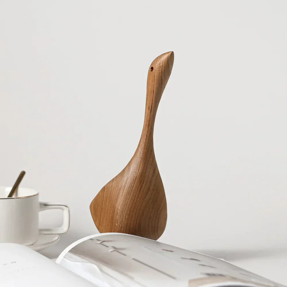 Nordic Holz-Gans Figuren Abstrakte Teakholz Skulptur Liebespaar Figuren Natürliche Tierornamente für Wohnkultur
