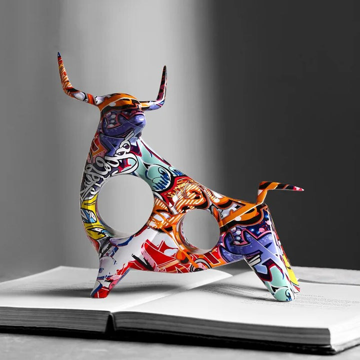 Art Farbenfrohe Stierskulptur