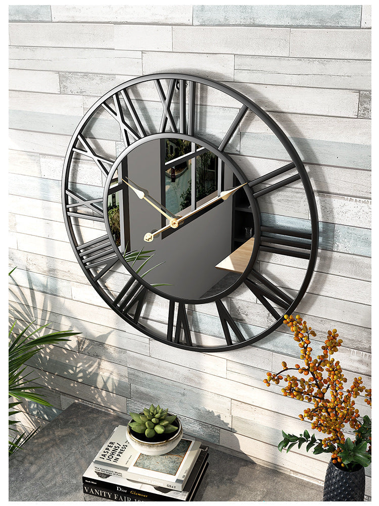 Metal Vintage Große Wanduhr mit Spiegel 39cm