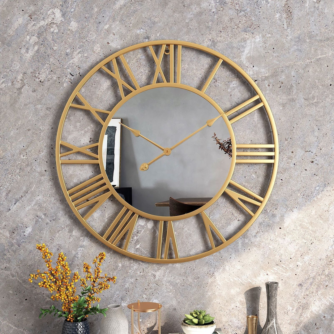 Metal Vintage Große Wanduhr mit Spiegel 39cm