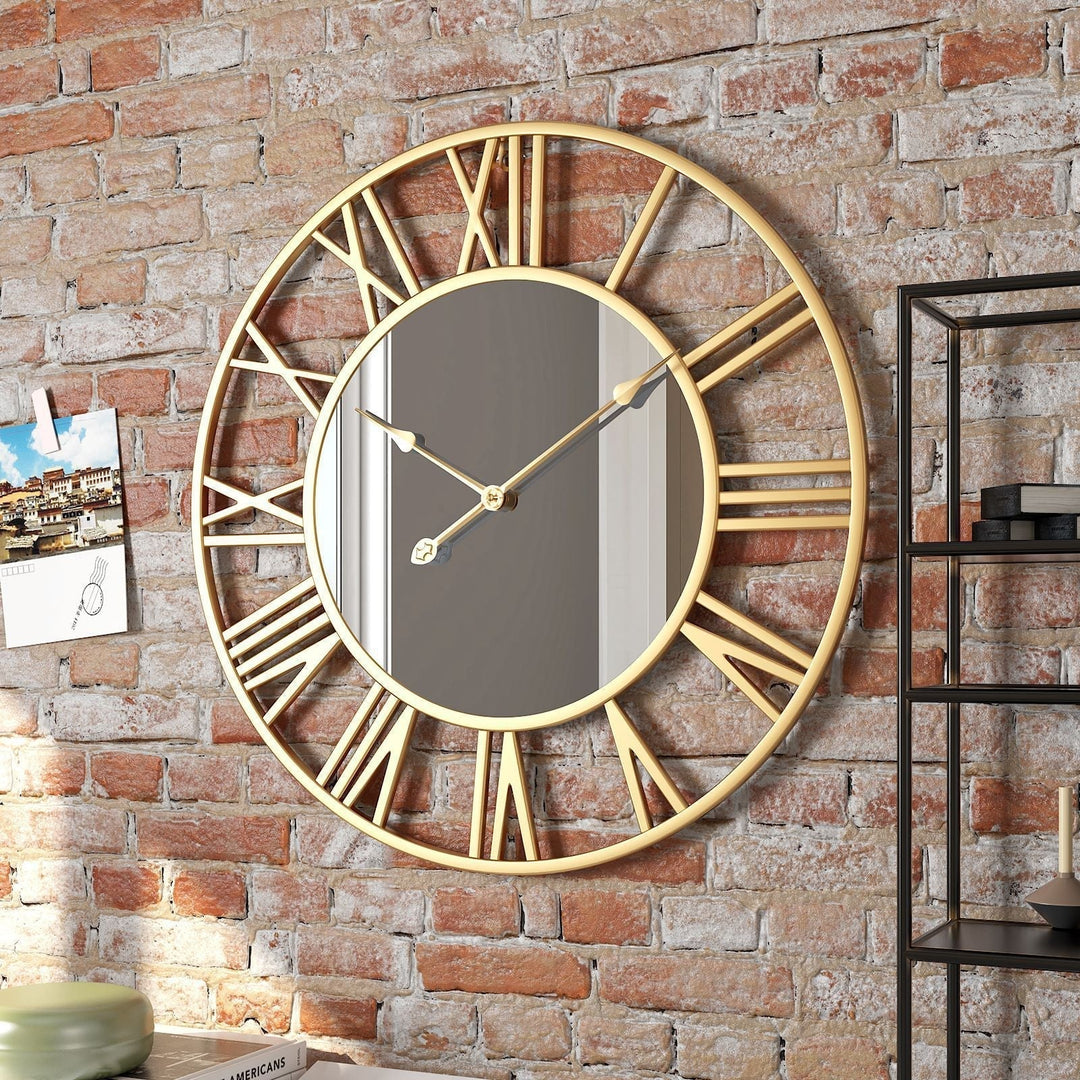 Metal Vintage Große Wanduhr mit Spiegel 39cm