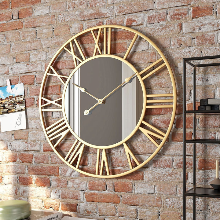 Metal Vintage Große Wanduhr mit Spiegel 39cm