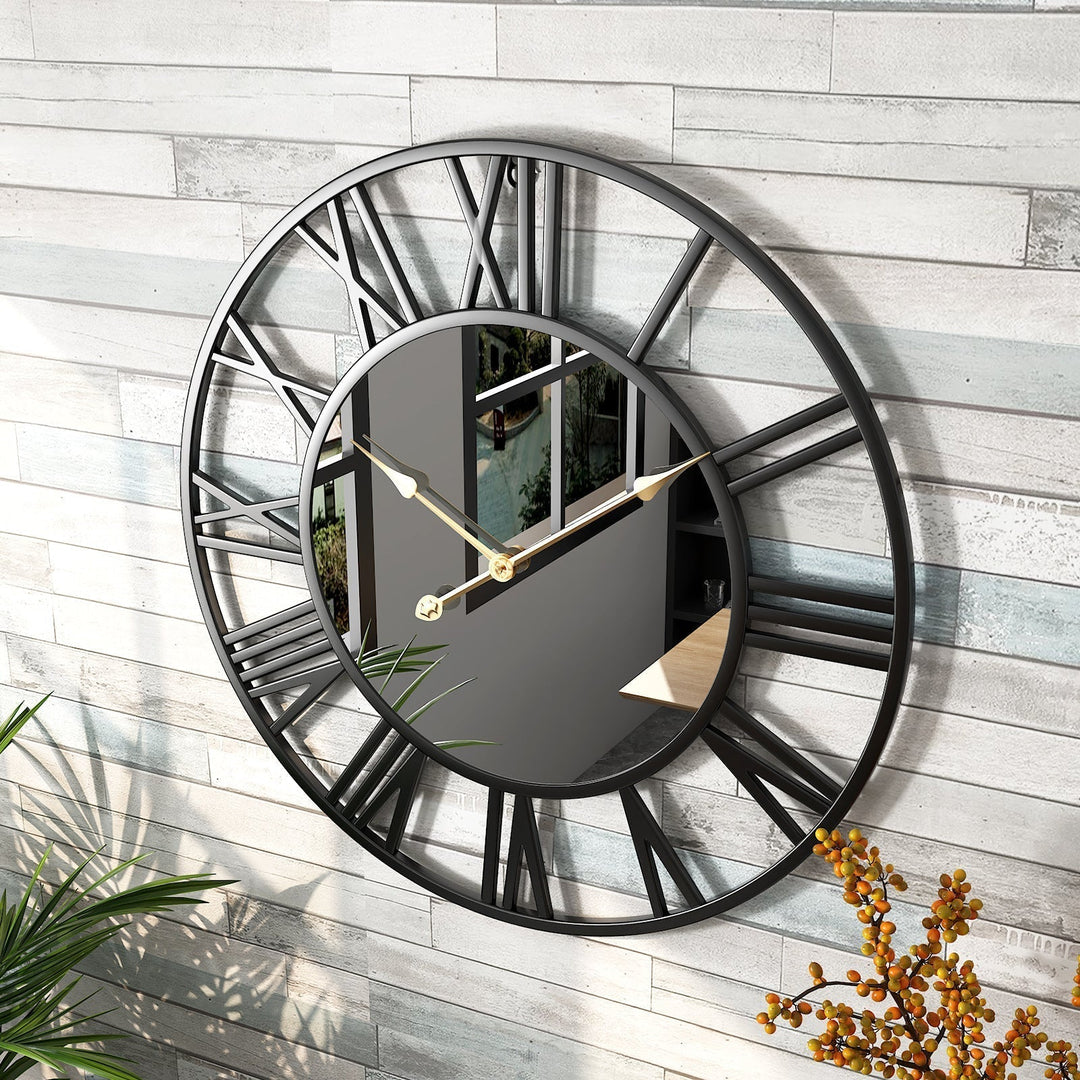 Metal Vintage Große Wanduhr mit Spiegel 39cm