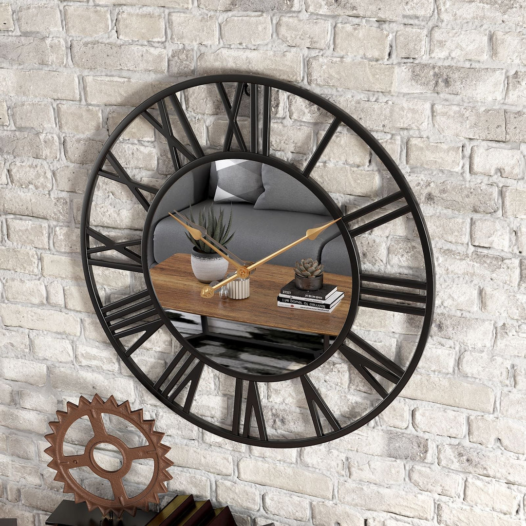 Metal Vintage Große Wanduhr mit Spiegel 39cm
