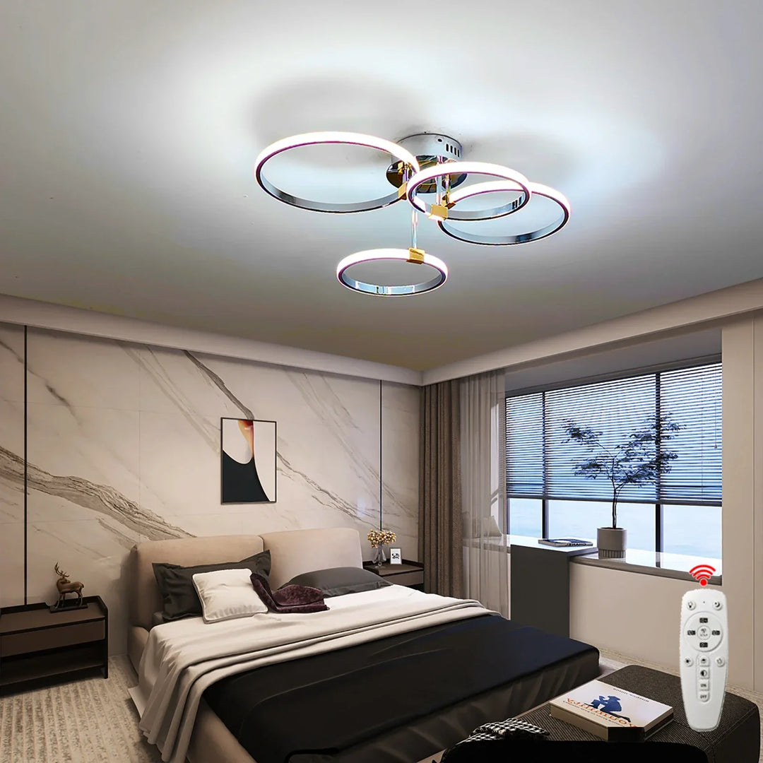 Moderner LED-Deckenleuchter – Dimmbares Licht mit Fernbedienung & App-Steuerung, Gold/Chrom/Schwarz Finish, für Wohnzimmer & Schlafzimmer