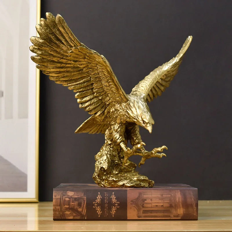 Harz Goldener Adler Statue Kunst Tier Modell Sammlung Ornament Home Büro Schreibtisch Feng Shui Dekor Figuren einfach