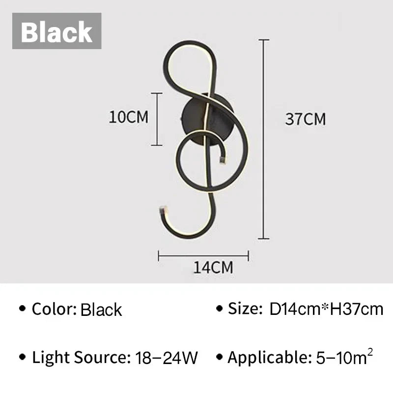 Moderne LED Wandleuchte - Musikalische Note Wandlampe für Schlafzimmer, Wohnzimmer und Büro, Berührung Ein/Aus, Auf- und Abwärts Lichtrichtung, Innenraum Dekoration