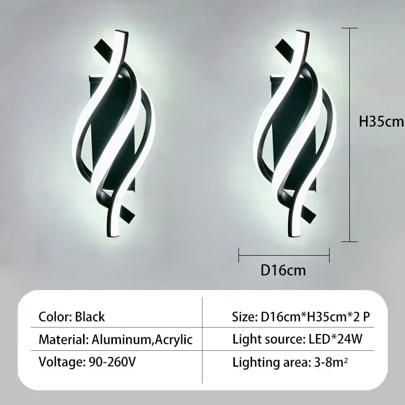 Moderne LED-Wandleuchte – Gekrümmtes Spiraldesign, Up & Down Wandleuchte für Wohnzimmer, Schlafzimmer, Küche und Badezimmer, Schwarz, Gold & Weiß
