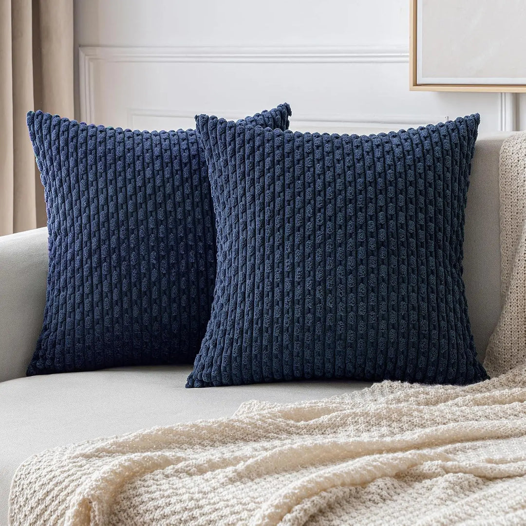Weiches geripptes Samt Dekokissen mit Streifen im Boho-Stil für Sofa und Bett
