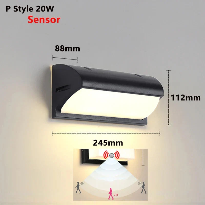 Moderne LED Außenwandleuchte mit Bewegungsmelder - Wasserdichte Veranda-Lampe, Außenbeleuchtungseinrichtung